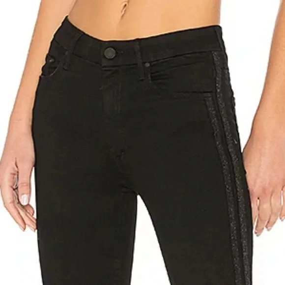 MOTHER HW Looker Ankle Fray Guilty Party Racer Black Skinny Jeans Rae Edge Pant - Picture 3 of 14